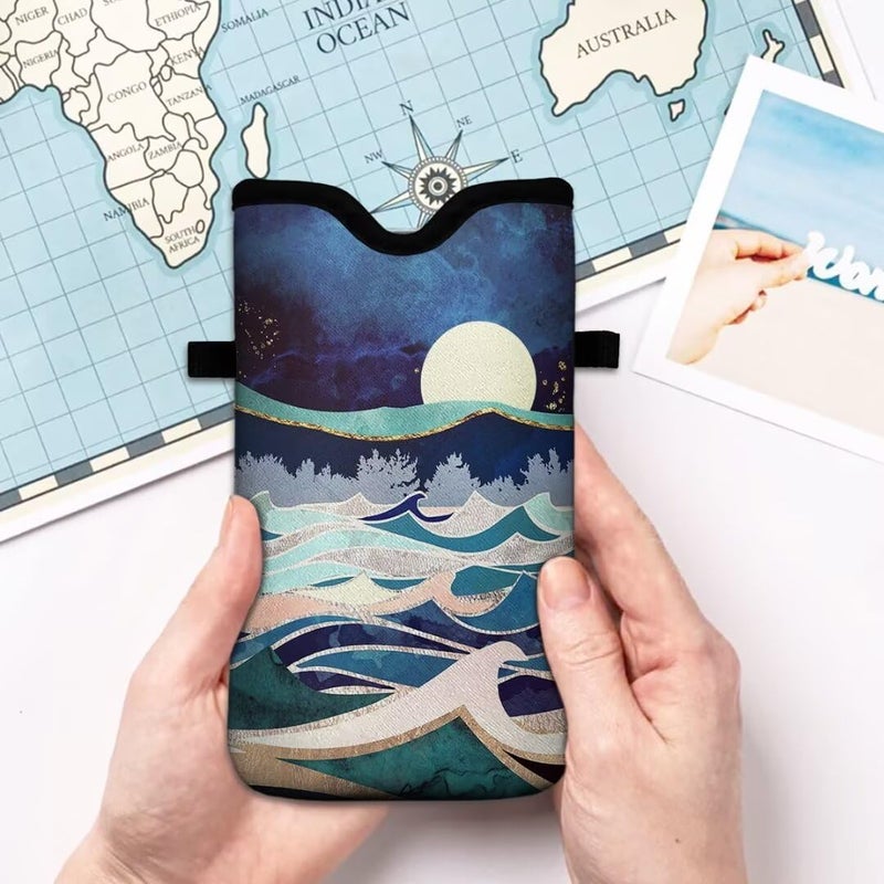 FREZORA Cell Phone Sleeves Bag Case Crossbody Neoprene Holder Lanyard Phone Pouch for Women Men 7.5 X 4.5 Inches - Wave Moon - Image 3